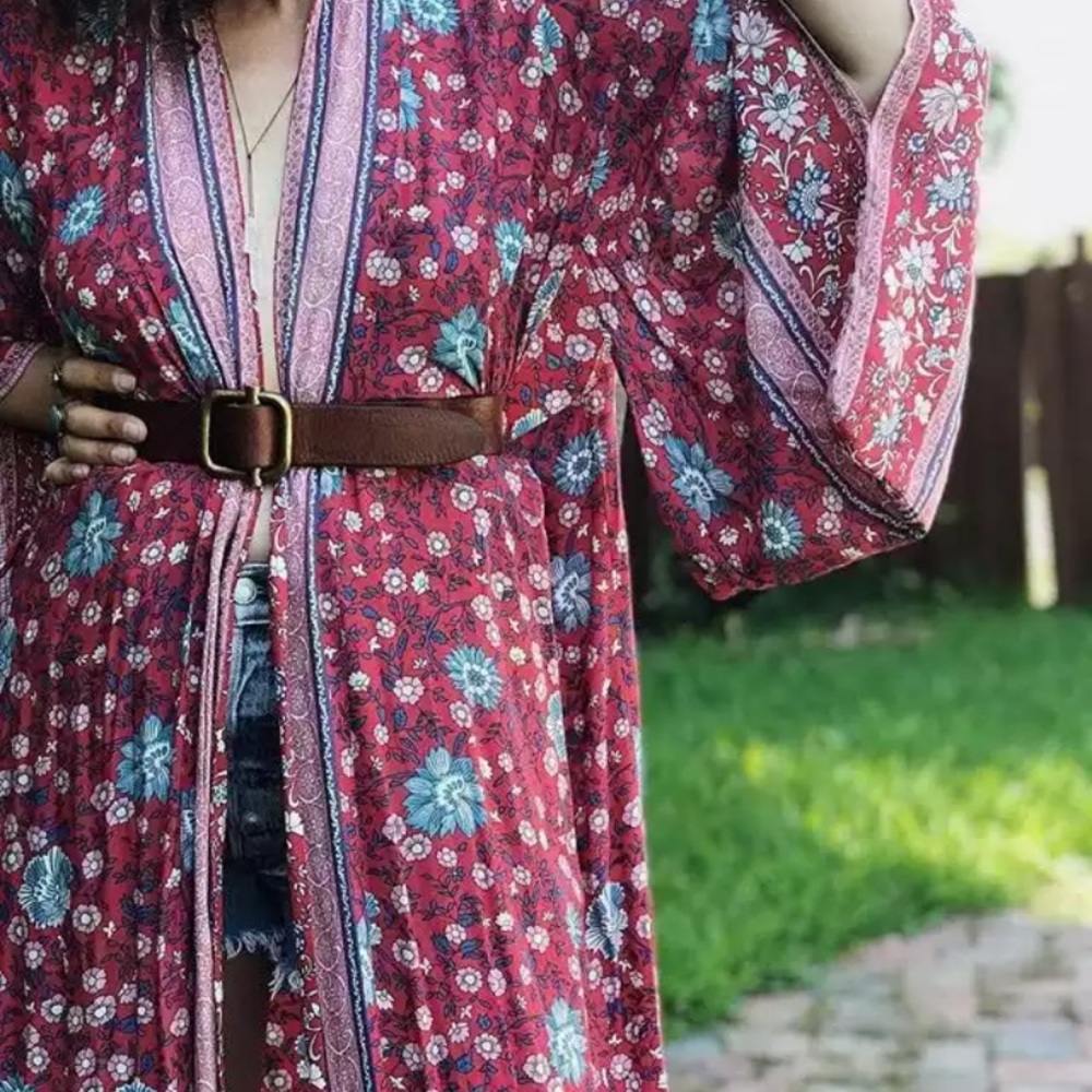 SOLD OUT Red Floral Boho Gypsy Kimono Duster Robe - Picture 8 of 8